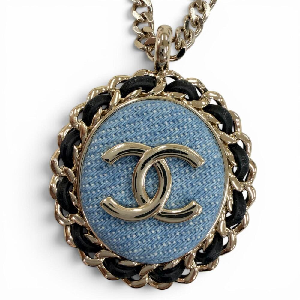 CHANEL (2025 model) B25P Coco Mark Denim Design Chain Necklace, Indigo Blue, ...
